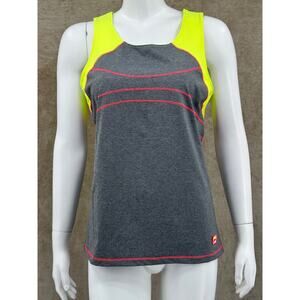 Fila Top Womens Large‎ Gray Yellow Tank Cycling Running Gym Athletic High Vis